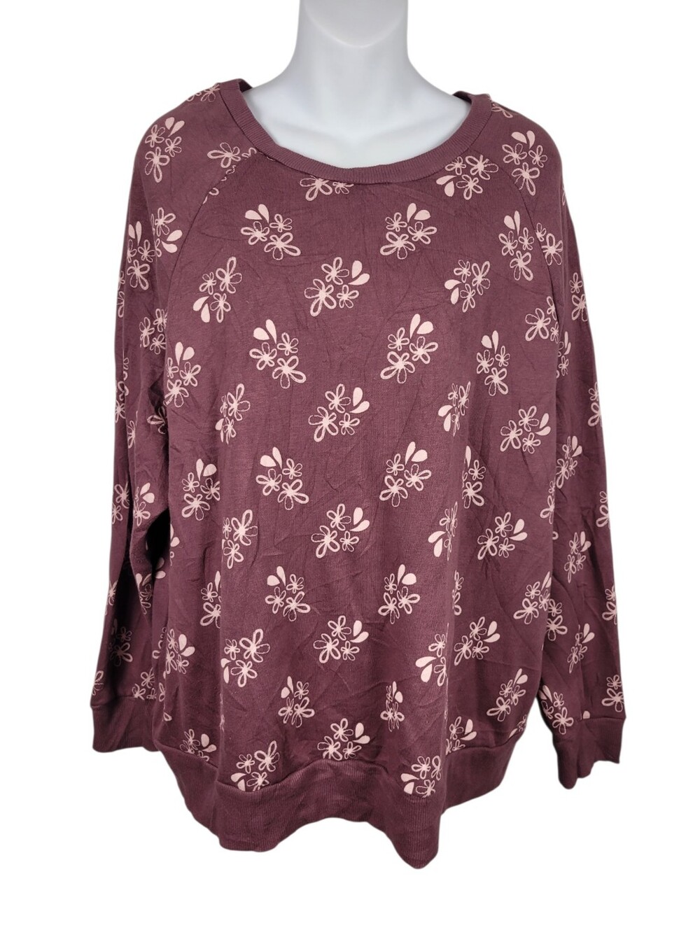 2/$20 George Burgundy Red Floral Pattern Sweatshirt Top Size: 2X